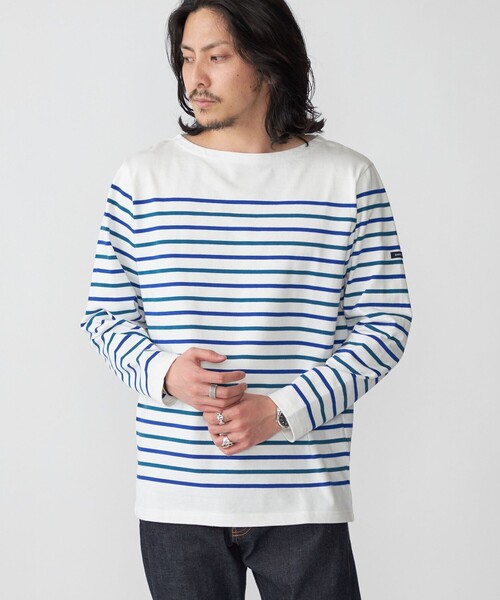 SHIPS(シップス)の「*SHIPS: ワンポイント ロゴ ジャージー ボーダー ボートネック ロングスリーブ Tシャツ(Tシャツ/カットソー・メンズ・ブラック/ナチュラル/グリーン/ブルー・SMALL/MEDIUM/LARGE/X-LARGE)」の12枚目の写真
