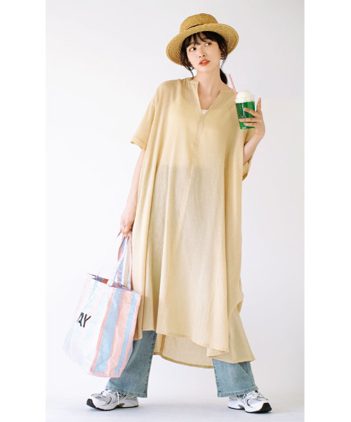 zootie（ズーティー）の「楊柳 カフタンワンピース（ワンピース・レディース・チャコール/ブルー/ライトベージュ・M）」の10枚目の写真