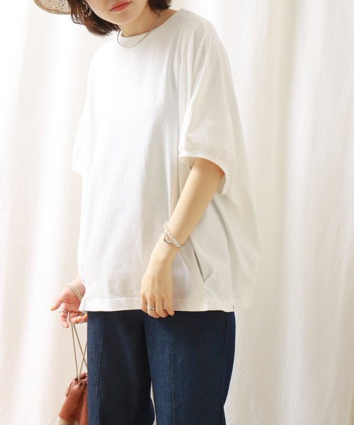 libelle more(リベル モア)の「《接触冷感》USAコットン 裾タックTシャツ(Tシャツ/カットソー・レディース・グレイッシュブルー/オフホワイト/ブラック/ラベンダー・M/L)」の7枚目の写真