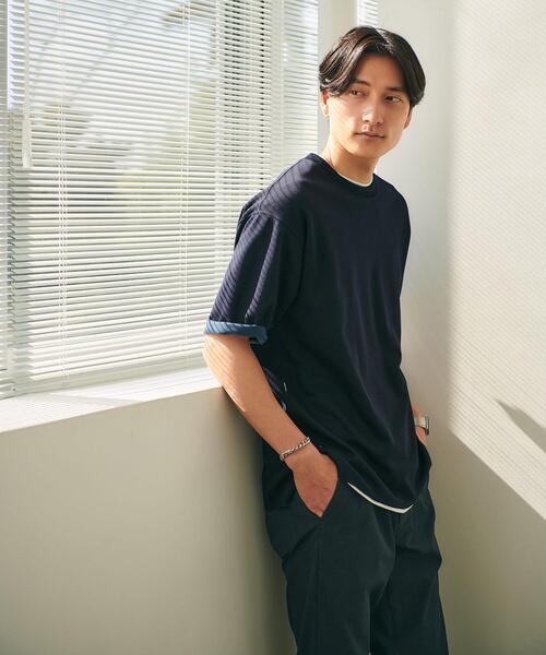 green label relaxing（グリーンレーベルリラクシング）の「クリーン ダブルフェイス クルーネック カットソー -抗菌-（Tシャツ/カットソー・メンズ・ライトブルー/ライトグレー/ネイビー/ダークグレー・S/M/L/XL）」の4枚目の写真