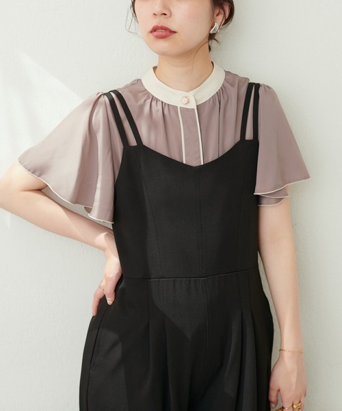 natural couture(ナチュラルクチュール)の「デザイン釦配色フレア袖ブラウス(シャツ/ブラウス・レディース・サックスブルー/グリーン/オフホワイト/ブルー/モカ/ネイビー・FREE)」の15枚目の写真