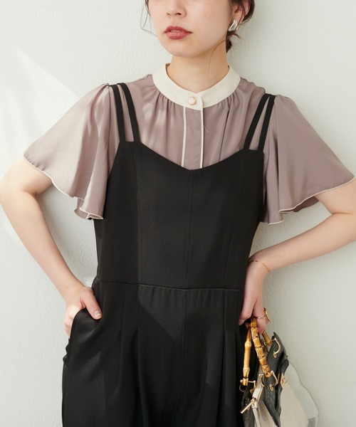 natural couture(ナチュラルクチュール)の「デザイン釦配色フレア袖ブラウス(シャツ/ブラウス・レディース・サックスブルー/グリーン/オフホワイト/ブルー/モカ/ネイビー・FREE)」の16枚目の写真