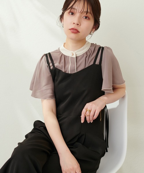 natural couture(ナチュラルクチュール)の「デザイン釦配色フレア袖ブラウス(シャツ/ブラウス・レディース・サックスブルー/グリーン/オフホワイト/ブルー/モカ/ネイビー・FREE)」の17枚目の写真