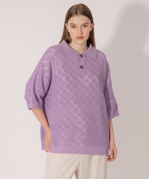 ONCILY(オンシェリー)の「MESH KNIT POLO SHIRT / メッシュニットポロシャツ(ポロシャツ・メンズ・グリーン/パープル/ブルー・LARGE/MEDIUM)」の3枚目の写真