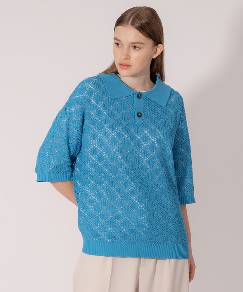 ONCILY(オンシェリー)の「MESH KNIT POLO SHIRT / メッシュニットポロシャツ(ポロシャツ・メンズ・グリーン/パープル/ブルー・LARGE/MEDIUM)」の5枚目の写真