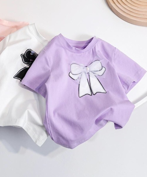 NESTA（ネスタ）の「リボンレース半袖Tシャツ（Tシャツ/カットソー・キッズ・パープル/ホワイト/ピンク・120/130/140）」の2枚目の写真