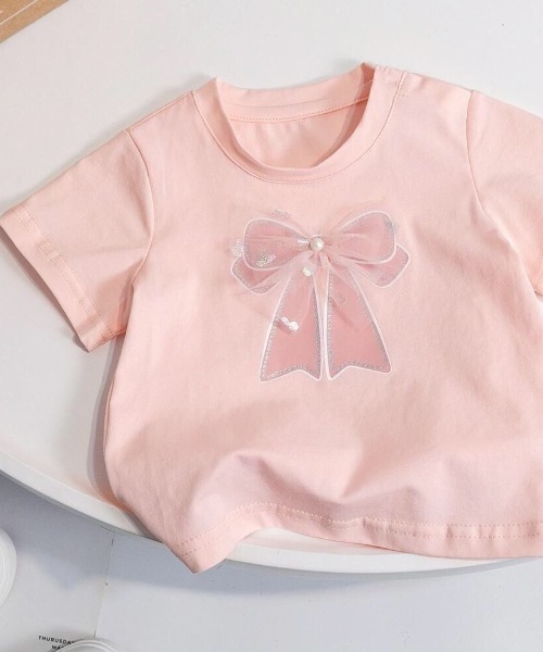 NESTA（ネスタ）の「リボンレース半袖Tシャツ（Tシャツ/カットソー・キッズ・パープル/ホワイト/ピンク・120/130/140）」の5枚目の写真