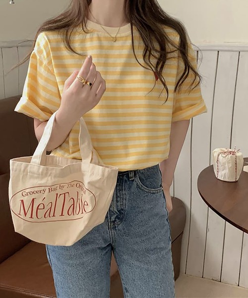 Girly Doll(ガーリードール)の「ハートのロゴがポイント。クルーネックカラーボーダーTシャツ(Tシャツ/カットソー・レディース・ブラック/イエロー/レッド/グリーン/ライトピンク/ブラウン/ミント/ネイビー/グレー/ライトイエロー/ライトベージュ/ライトブルー・F)」の13枚目の写真