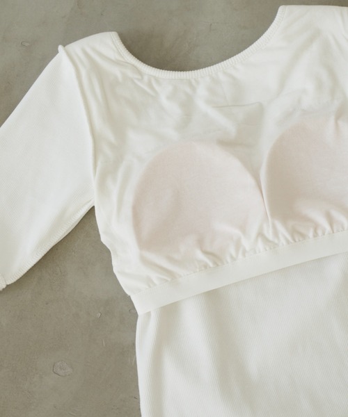 Aunt Marie's（アントマリーズ）の「カップ付バックオープンリブハーフスリーブトップス（Tシャツ/カットソー・レディース・ホワイト/ブラック/チャコールグレー・FREE）」の4枚目の写真