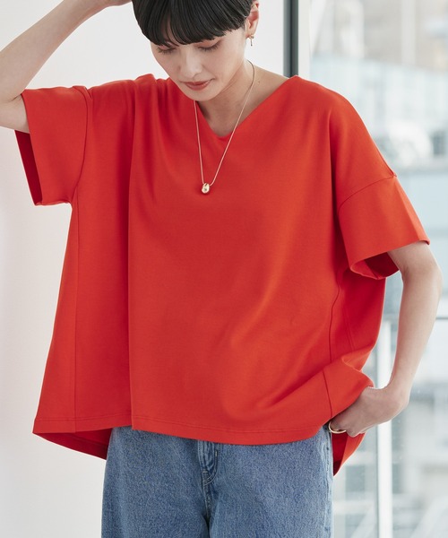 AMERICAN HOLIC(アメリカンホリック)の「キレイCottonVネックカットプルオーバー(Tシャツ/カットソー・レディース・ネイビー/オフホワイト/グリーン/レッド/ブラック・L/M)」の5枚目の写真