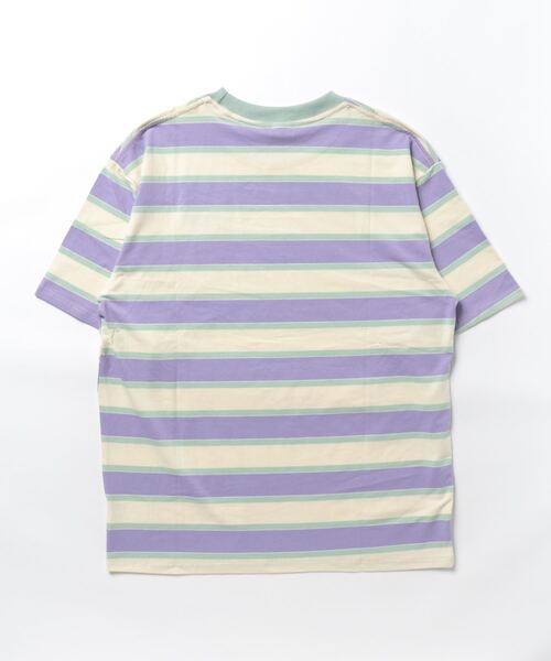 HOOK（フック）の「HOOK -original- ワッペン刺繍入り配色ボーダー半袖TEE (SS)（Tシャツ/カットソー・メンズ・パープル/ブルー/イエロー/ピンク/グリーン・M/L/XL）」の9枚目の写真