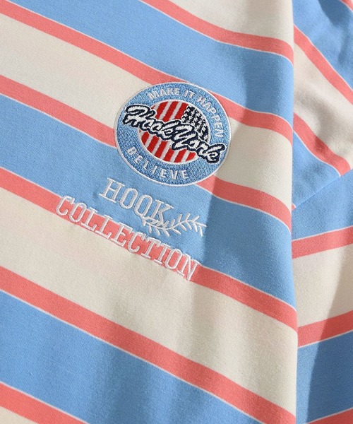 HOOK（フック）の「HOOK -original- ワッペン刺繍入り配色ボーダー半袖TEE (SS)（Tシャツ/カットソー・メンズ・パープル/ブルー/イエロー/ピンク/グリーン・M/L/XL）」の12枚目の写真