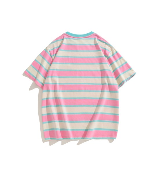 HOOK（フック）の「HOOK -original- ワッペン刺繍入り配色ボーダー半袖TEE (SS)（Tシャツ/カットソー・メンズ・パープル/ブルー/イエロー/ピンク/グリーン・M/L/XL）」の8枚目の写真