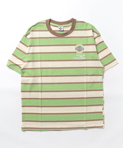 HOOK（フック）の「HOOK -original- ワッペン刺繍入り配色ボーダー半袖TEE (SS)（Tシャツ/カットソー・メンズ・パープル/ブルー/イエロー/ピンク/グリーン・M/L/XL）」の17枚目の写真