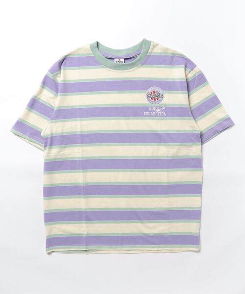 HOOK（フック）の「HOOK -original- ワッペン刺繍入り配色ボーダー半袖TEE (SS)（Tシャツ/カットソー・メンズ・パープル/ブルー/イエロー/ピンク/グリーン・M/L/XL）」の21枚目の写真