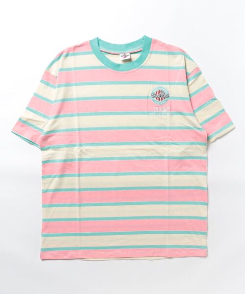 HOOK（フック）の「HOOK -original- ワッペン刺繍入り配色ボーダー半袖TEE (SS)（Tシャツ/カットソー・メンズ・パープル/ブルー/イエロー/ピンク/グリーン・M/L/XL）」の20枚目の写真