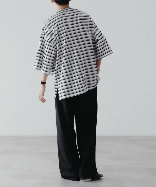 epnok（エプノック）の「マルチボーダーTee（Tシャツ/カットソー・メンズ・オフホワイト/グレイッシュブルー/ブルーグリーン/ミント・LARGE/SMALL/MEDIUM）」の5枚目の写真