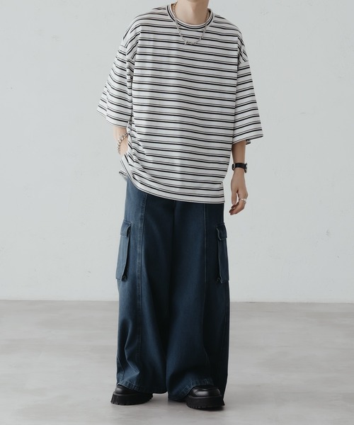 epnok（エプノック）の「マルチボーダーTee（Tシャツ/カットソー・メンズ・オフホワイト/グレイッシュブルー/ブルーグリーン/ミント・LARGE/SMALL/MEDIUM）」の12枚目の写真