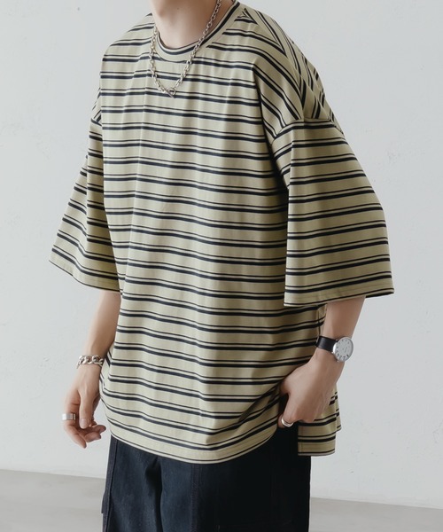 epnok（エプノック）の「マルチボーダーTee（Tシャツ/カットソー・メンズ・オフホワイト/グレイッシュブルー/ブルーグリーン/ミント・LARGE/SMALL/MEDIUM）」の14枚目の写真