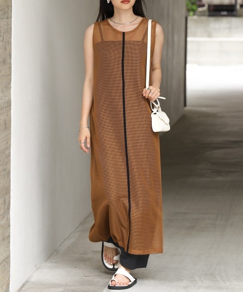 Bab（バブ）の「【低身長向けサイズあり】メッシュ×キャミワンピースセット（ワンピース・レディース・ブラック/アイボリー/ブラウン・M/S）」の3枚目の写真