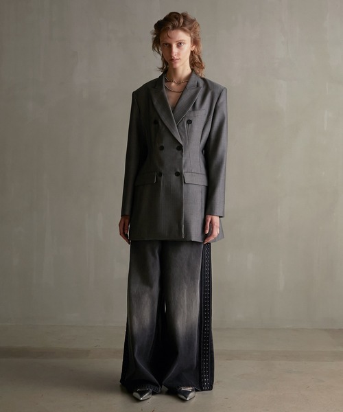 PRANK PROJECT(プランクプロジェクト)の「フォルムダブルジャケット / Formed Double Jacket(テーラードジャケット・レディース・グレー/ブラック・FREE)」の12枚目の写真