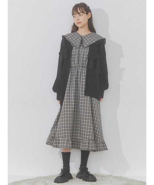 merry jenny（メリージェニー）の「チェックbigフリルカラーワンピース（ワンピース・レディース・ブラック/ボルドー/ブラウン・FREE）」の9枚目の写真