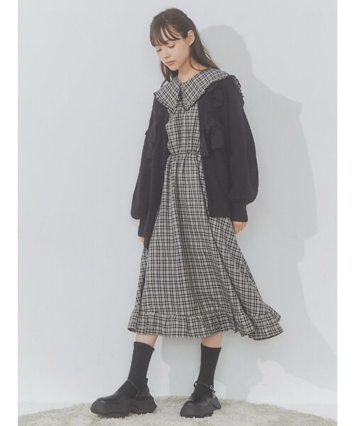 merry jenny（メリージェニー）の「チェックbigフリルカラーワンピース（ワンピース・レディース・ブラック/ボルドー/ブラウン・FREE）」の14枚目の写真