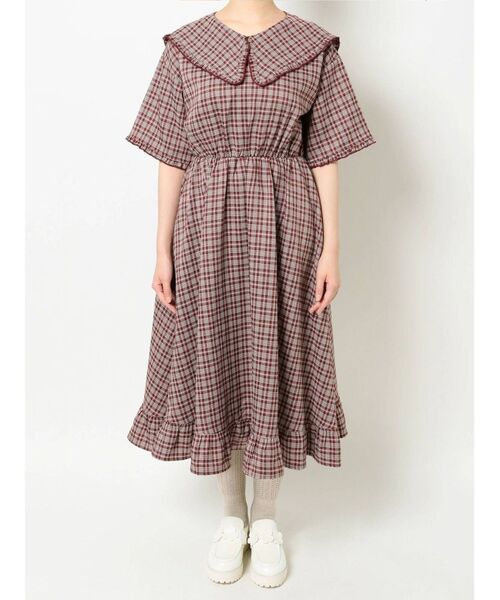 merry jenny（メリージェニー）の「チェックbigフリルカラーワンピース（ワンピース・レディース・ブラック/ボルドー/ブラウン・FREE）」の8枚目の写真