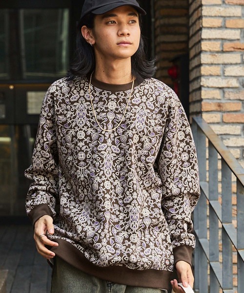 トレーナー　スウェット　テディベア　総柄　オーバーサイズ　ストリート　Y2K Dickies/ディッキーズ オーバーサイズ 総柄 裏起毛スウェット