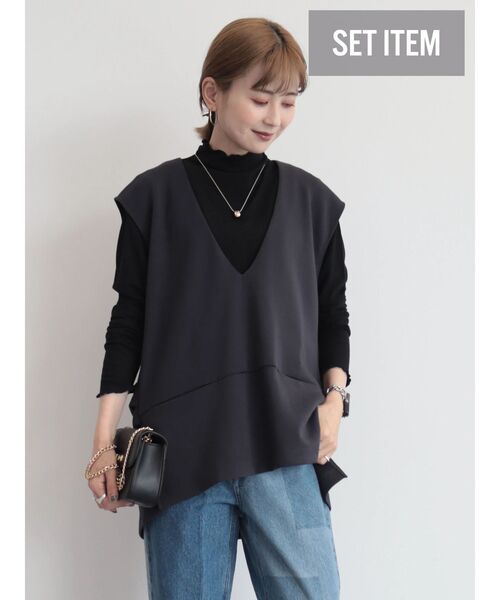 AMERICAN HOLIC(アメリカンホリック)の「SET ポンチベスト+テレコカットプルオーバー(Tシャツ/カットソー・レディース・チャコールグレー/モカ/ブラック・M/L)」の4枚目の写真