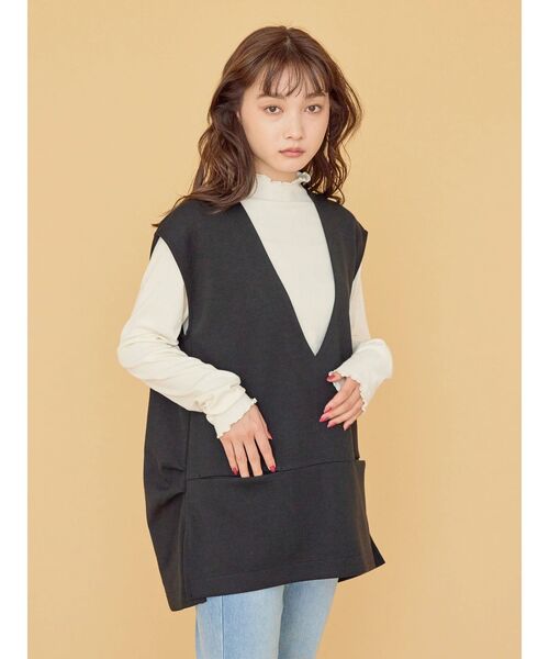 AMERICAN HOLIC(アメリカンホリック)の「SET ポンチベスト+テレコカットプルオーバー(Tシャツ/カットソー・レディース・チャコールグレー/モカ/ブラック・M/L)」の5枚目の写真