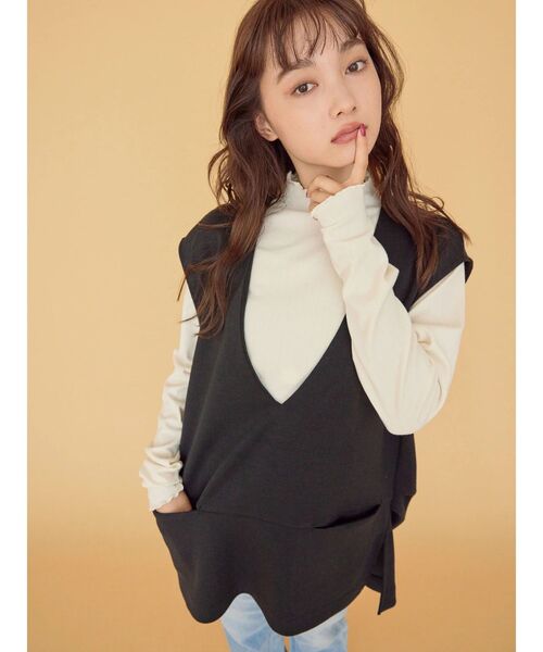 AMERICAN HOLIC(アメリカンホリック)の「SET ポンチベスト+テレコカットプルオーバー(Tシャツ/カットソー・レディース・チャコールグレー/モカ/ブラック・M/L)」の7枚目の写真