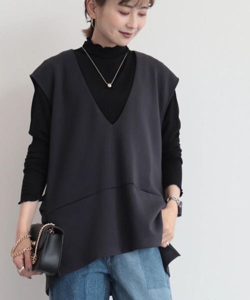 AMERICAN HOLIC(アメリカンホリック)の「SET ポンチベスト+テレコカットプルオーバー(Tシャツ/カットソー・レディース・チャコールグレー/モカ/ブラック・M/L)」の1枚目の写真