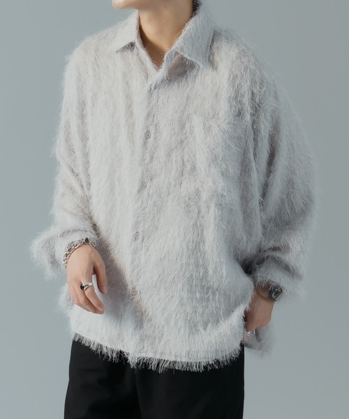 epnok（エプノック）の「ベーシックルーズフリンジシャツ（シャツ/ブラウス・メンズ・ライトグレー/ブラック・LARGE/MEDIUM/SMALL）」の3枚目の写真
