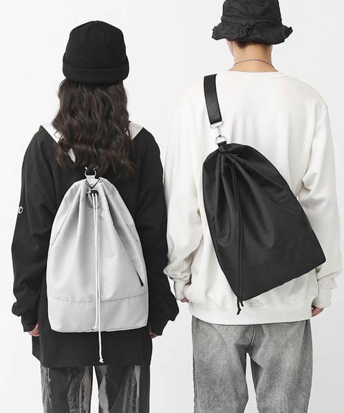Theater code（シアターコード）の「nylon sack/ナップサック ジムサック ワンショルダーバッグ 巾着バッグ ナイロン 2WAY（ショルダーバッグ・メンズ・ブラック/シルバー・FREE）」の20枚目の写真