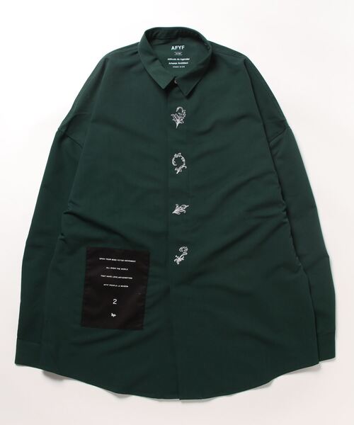 rovtski（ロフトスキー）の「AFYF REG SHIRT EMB/ビッグシルエット 刺繍 レギュラーシャツ（シャツ/ブラウス・メンズ・ブラック系その他/ホワイト/ブラック/ブラック系その他2/ダークグリーン/ホワイト系その他/ブラック系その他3・FREE）」の7枚目の写真