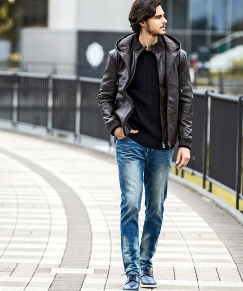 AKM Contemporary（エイケイエムコンテンポラリー）の「【WEB・直営店限定】AKM Contemporary(エイケイエムコンテンポラリー)レイヤードシープレザー キルティング 中綿フード ライダースジャケット（保温性/防風性）（ライダースジャケット・メンズ・ブラック/ネイビー/ブラウン・S/M/L/XL）」の14枚目の写真