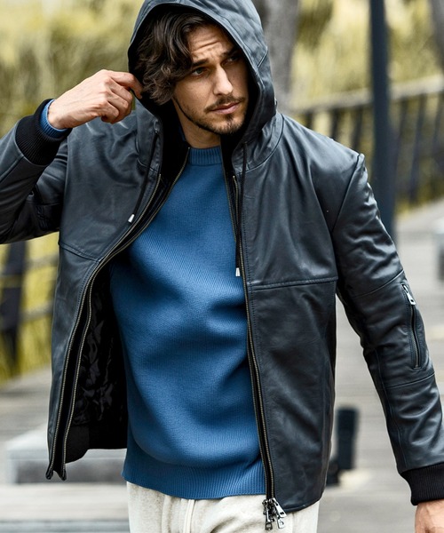 AKM Contemporary（エイケイエムコンテンポラリー）の「【WEB・直営店限定】AKM Contemporary(エイケイエムコンテンポラリー)レイヤードシープレザー キルティング 中綿フード ライダースジャケット（保温性/防風性）（ライダースジャケット・メンズ・ブラック/ネイビー/ブラウン・S/M/L/XL）」の22枚目の写真