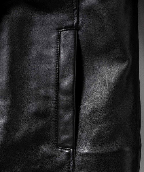 未使用級 AKM 羊革 ライダースジャケット ニット切替 裏地キルティング中綿 未使用級 AKM 羊革 ライダースジャケット ニット切替 裏地