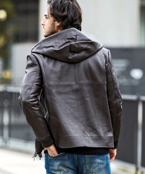 未使用級 AKM 羊革 ライダースジャケット ニット切替 裏地キルティング中綿 未使用級 AKM 羊革 ライダースジャケット ニット切替 裏地