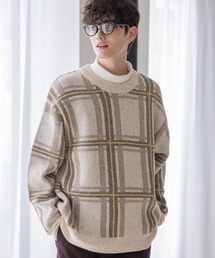【green mountain threadworks】チェック柄/クルーネックルーズニット