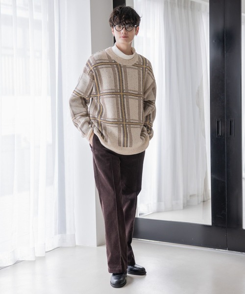 RAGEBLUE(レイジブルー)の「【green mountain threadworks】チェック柄/クルーネックルーズニット(ニット/セーター・メンズ・ネイビー/ホワイト・MEDIUM/LARGE)」の3枚目の写真