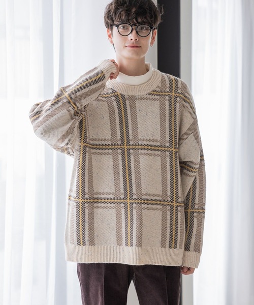 RAGEBLUE(レイジブルー)の「【green mountain threadworks】チェック柄/クルーネックルーズニット(ニット/セーター・メンズ・ネイビー/ホワイト・MEDIUM/LARGE)」の7枚目の写真