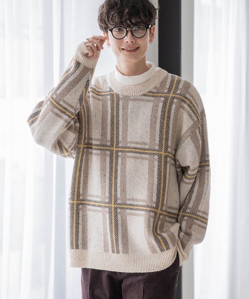 RAGEBLUE(レイジブルー)の「【green mountain threadworks】チェック柄/クルーネックルーズニット(ニット/セーター・メンズ・ネイビー/ホワイト・MEDIUM/LARGE)」の8枚目の写真