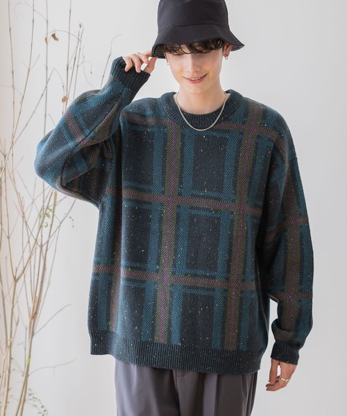 RAGEBLUE(レイジブルー)の「【green mountain threadworks】チェック柄/クルーネックルーズニット(ニット/セーター・メンズ・ネイビー/ホワイト・MEDIUM/LARGE)」の13枚目の写真
