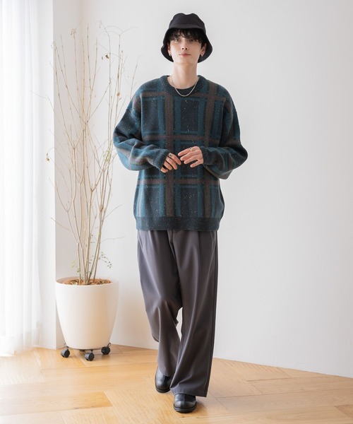 RAGEBLUE(レイジブルー)の「【green mountain threadworks】チェック柄/クルーネックルーズニット(ニット/セーター・メンズ・ネイビー/ホワイト・MEDIUM/LARGE)」の4枚目の写真