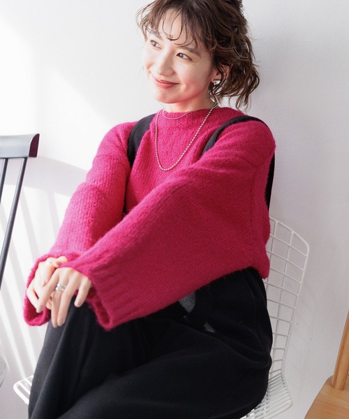 LEPSIM（レプシィム）の「3ゲージヘアリーショートプルオーバー　987185（ニット/セーター・レディース・オフホワイト/グレー/ブルー/ピンク・FREE）」の7枚目の写真