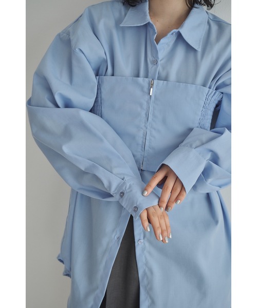 Abor（アボア）の「【Abor】シャーリングビスチェシャツ（シャツ/ブラウス・レディース・ブルー/オフホワイト/ブラック・FREE）」の9枚目の写真