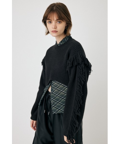 MOUSSY（マウジー）の「IRREGULAR HEM CROPPED ニット（ニット/セーター・レディース・ダークカーキ/チャコールグレー/オフホワイト・FREE）」の5枚目の写真