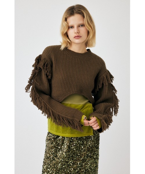MOUSSY（マウジー）の「IRREGULAR HEM CROPPED ニット（ニット/セーター・レディース・ダークカーキ/チャコールグレー/オフホワイト・FREE）」の13枚目の写真
